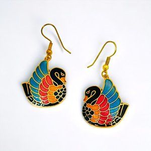 Black Swan Enameled Earrings